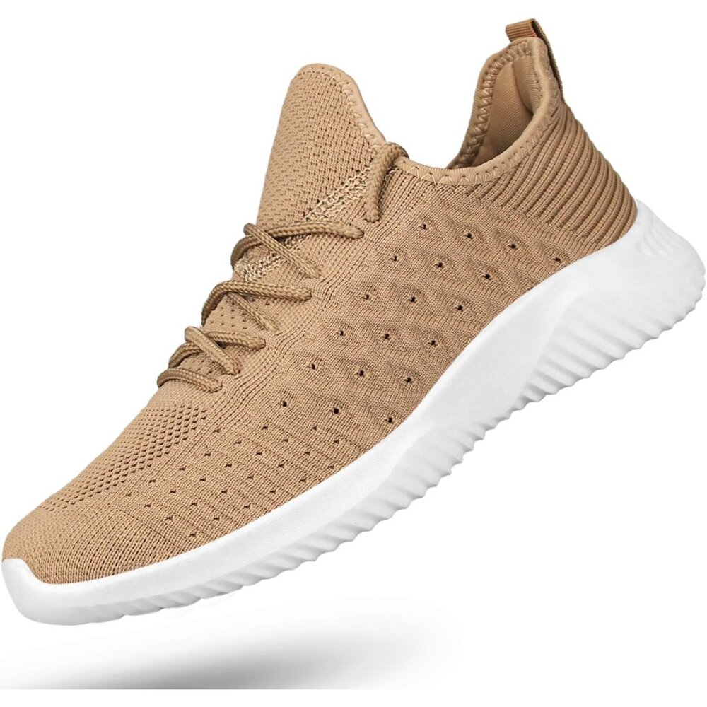 Men's Comfortable Breathable Lightweight Running Walking Tan Sneakers Shoes